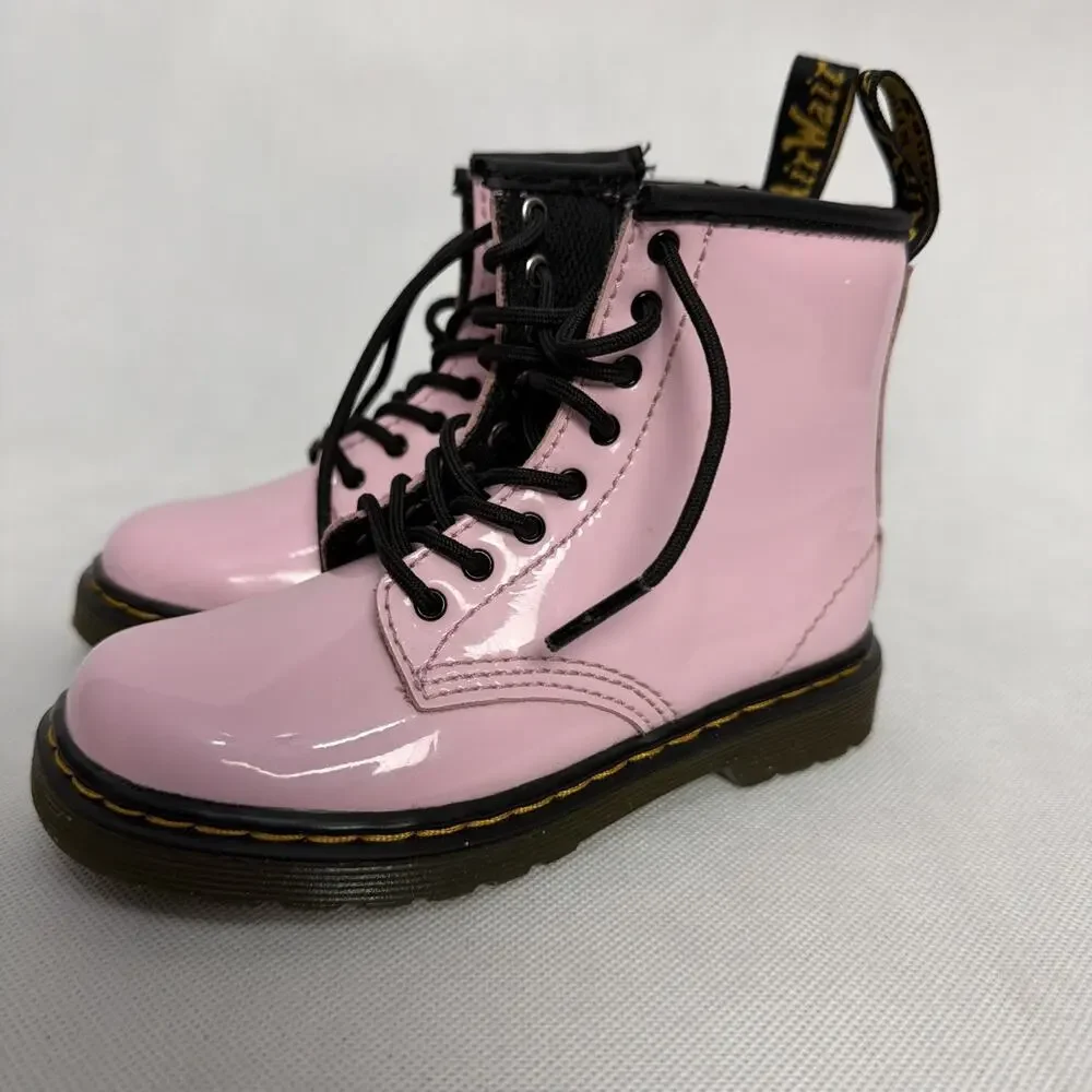 Dr. Martens 1460 T Combat Lace-Up Boots Pale Pink Patent Kids Toddler Size 9